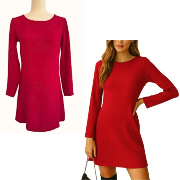 AMERICAN APPAREL Red Long Sleeve Crepe Shift Dress Size S - Picture 1 of 16